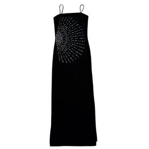 90s black velvet sparkly square neck maxi gown